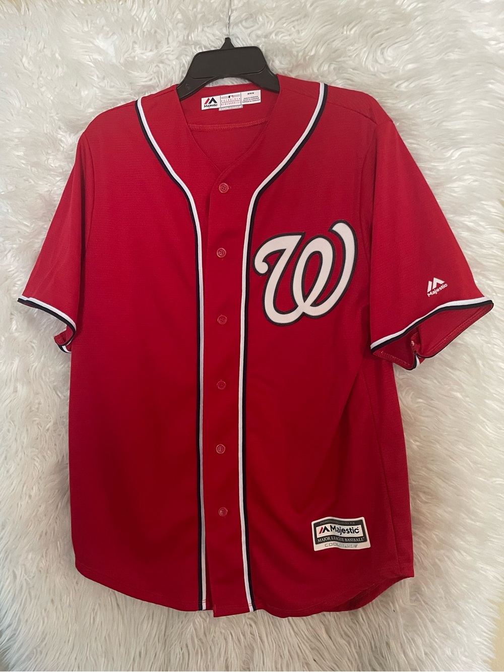 Washington Nationals Majestic Cool Base Men’s Button Down Baseball Jersey. M